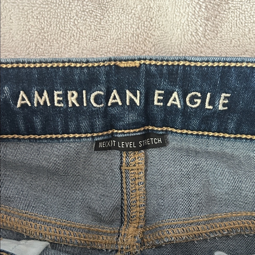 American Eagle Outfitters Dark Blue Distressed Skinny Jeans size 12 - Picture 2 of 10